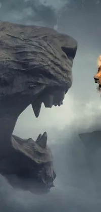 This mobile live wallpaper showcases a regal lion standing by a rock