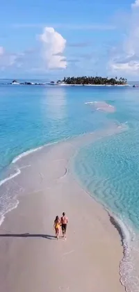 This phone live wallpaper showcases a breathtaking tropical beach setting