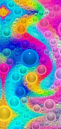 This dynamic phone live wallpaper features a fun design inspired by colorful digital art styles, with a focus on bubbles and water particles