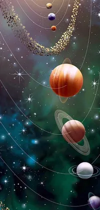 Enhance your smartphone screen with a captivating live wallpaper of planets floating in a star-spangled sky