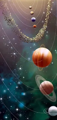 This stunning phone live wallpaper showcases a group of planets in the galaxy, with a glittering and captivating appearance