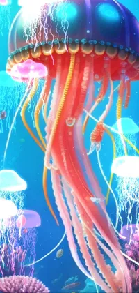 This live wallpaper features a stunning painting of a jellyfish swimming gracefully in the ocean