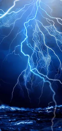 This electrifying live wallpaper showcases a large body of water struck by lightning in a Sots art style