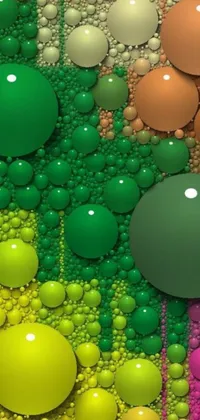 This live wallpaper features a digital art covered wall filled with colorful balls that move continuously, creating mesmerizing patterns that animate your phone's background