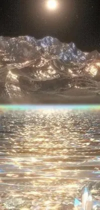 Experience the mesmerizing beauty of a holographic lake amidst a stunning mountain landscape with this live wallpaper for your mobile phone