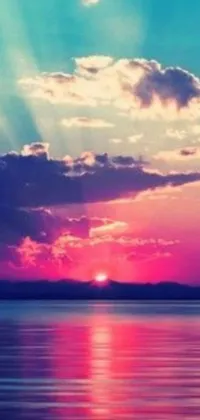 This live wallpaper features a stunning sunset over a beautiful body of water