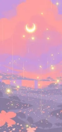 Are you looking for a dreamy and magical wallpaper for your phone? Look no further! This live wallpaper features an enchanting sky full of stars and colorful clouds that move across your screen as you swipe
