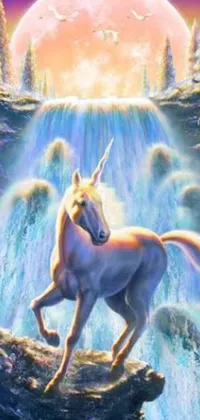 This charming phone live wallpaper features an impressive airbrush painting of a magical unicorn