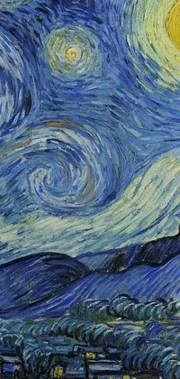 This live wallpaper depicts an impressionist painting of a serene starry night