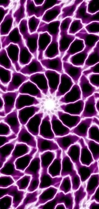 This live wallpaper features a close-up of a purple and black digital background inspired by fractal patterns, pink lightning, radial symmetry, and torus energy