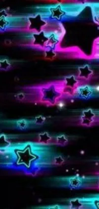 This dynamic live wallpaper features a sleek black background adorned with vibrant purple and blue stars
