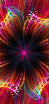 This phone live wallpaper is a stunning computer-generated image of a colorful flower, featuring an explosion of neon lights and psychedelic art