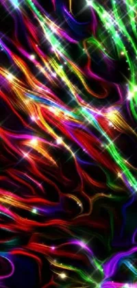 This phone live wallpaper features a stunning display of multicolored lights set against a black background