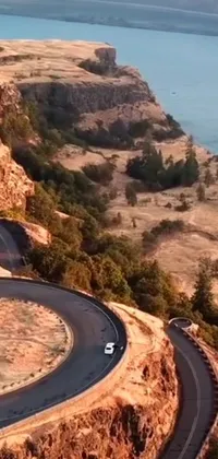 Enhance your phone with this dynamic live wallpaper featuring a car cruising along a winding road beside the ocean