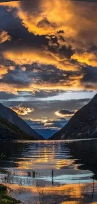 This live phone wallpaper showcases God's creation - a picturesque sunset view of Norway's fjords with mountains in the background