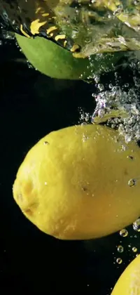 This live wallpaper for your phone showcases two bright lemons floating in crystal-clear water