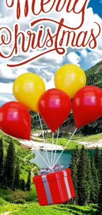 This live wallpaper for your phone features a vibrant and colorful design with a festive "Merry Christmas" message displayed on a group of cheerful balloons