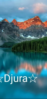 Adorn your phone with a picturesque live wallpaper featuring a serene lake nestled amidst majestic mountains in the backdrop