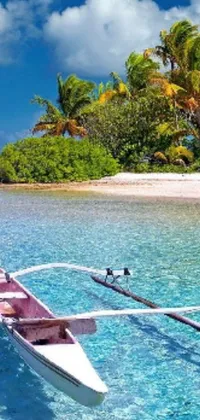 This phone live wallpaper captures a serene tropical island beach