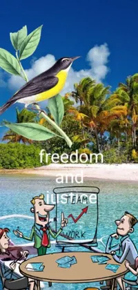 This live wallpaper showcases a group of individuals engage in deep discussion in a tropical paradise