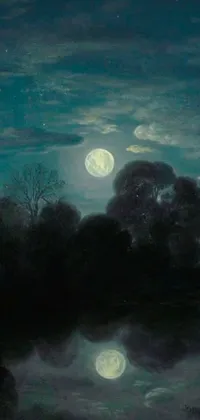 This live phone wallpaper displays a magnificent painting of a serene and calming night scene