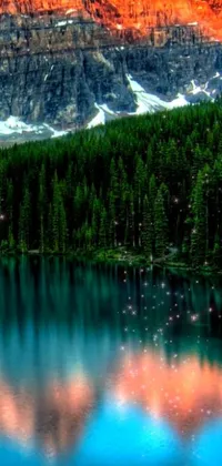 Experience the serene beauty of a boat floating on a lake next to a mountain with this stunning live wallpaper for your phone