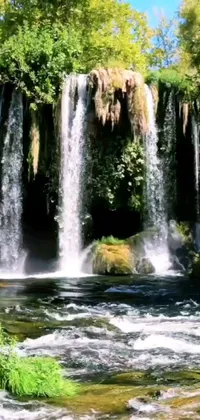 This captivating live wallpaper features a breathtaking waterfall set in a lush green forest