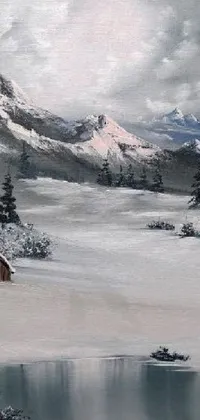 This phone live wallpaper showcases a stunning winter landscape painting
