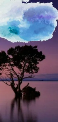 Introducing a stunning live wallpaper for your phone! This tree stands tall and proud in the center of a serene body of water