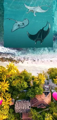 This phone live wallpaper features a serene beach alongside a body of water
