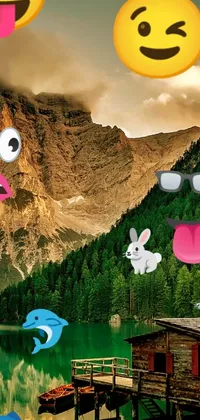 Looking for a cute and colorful live wallpaper for your phone? Check out this trendy design featuring a vibrant lake full of emoticons! Inspired by a beautiful mountain forest backdrop, this realistic scene is sure to make you smile