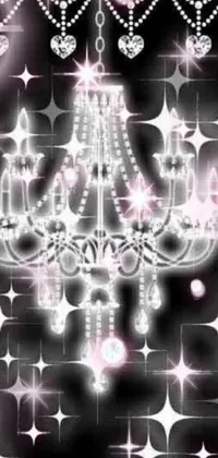 This live wallpaper design features a stunning digital rendering of a crystal chandelier on a black background