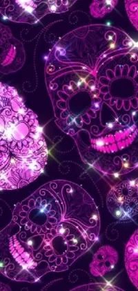 Bring vibrant energy to your device with this colorful phone live wallpaper featuring a cluster of sugar skulls set against a black background