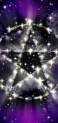 This enchanting live wallpaper features a mesmerizing star burst against a deep purple background, infused with mystical runes that seem to fly effortlessly