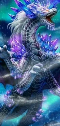 This stunning live wallpaper features a dragon soaring in the sky, adorned in beautiful ice crystal armor that shimmers and glints in the sunlight