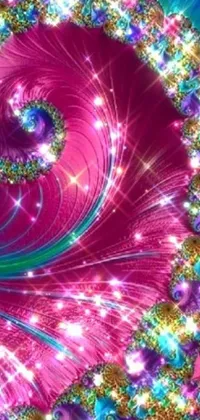 This stunning live wallpaper features a computer generated pink and blue spiral design with shiny glitter and crystals