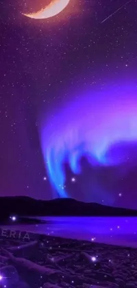 This incredible live wallpaper showcases a beautiful and captivating scene of a purple and blue sky against a twinkling starry background