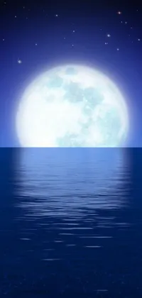 This stunning live wallpaper features a serene scene of a full moon shining over the ocean at night