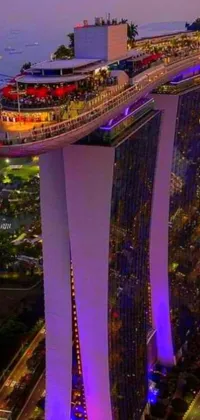 This incredible phone live wallpaper showcases an aerial view of Singapore's Esplanade at night