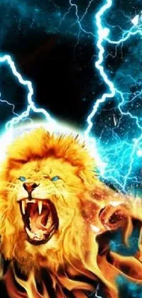 This phone live wallpaper showcases an incredible digital artwork of a lion as the centerpiece