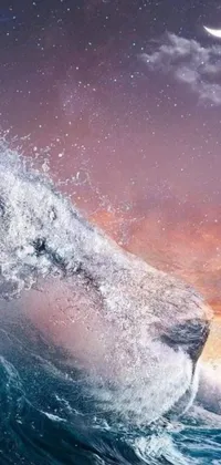 This dynamic live wallpaper features digital art of a male surfer riding a wave on his board