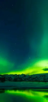 Decorate your phone with this mesmerizing live wallpaper exhibiting the heavenly display of the aurora borealis over a tranquil lake