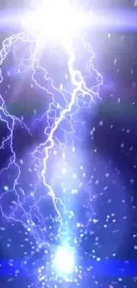 This phone live wallpaper showcases a dramatic close-up of a lightning bolt striking a body of water