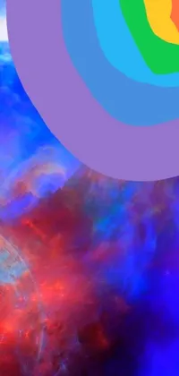 Introducing the ultimate phone live wallpaper featuring a mesmerizing computer-generated image of a rainbow colored cloud on a galactic background