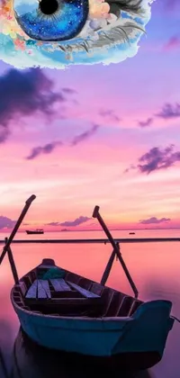 This phone live wallpaper features a stunning image of a boat on top of serene waters