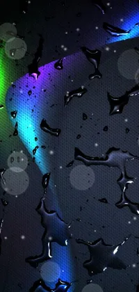 This stunning phone live wallpaper showcases a close-up of vibrant water droplets on a window with a raytraced image