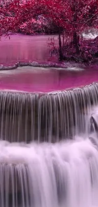 Transform your phone into a magical wonderland with this stunning live wallpaper! It features an awe-inspiring waterfall at the center of a pink forest, where a beautiful and imaginative world is brought to life