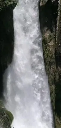 This phone wallpaper showcases a stunning waterfall scene