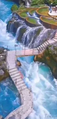 This live wallpaper features a group of people crossing a bridge over a river, with an impressive hyperrealistic painting design from a trend on Pexels