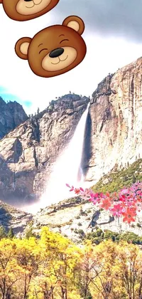 This phone live wallpaper is a delightful depiction of bears in front of a waterfall in Yosemite National Park